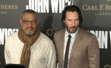 The Cast of the Matrix shows up at the John Wick 2 Premiere Laurence Fishburne and Keanu Reeves