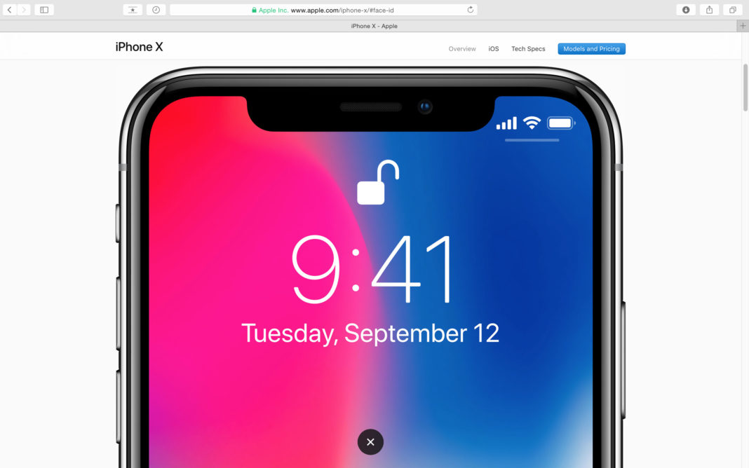 Apple website showcasing iPhone X 10