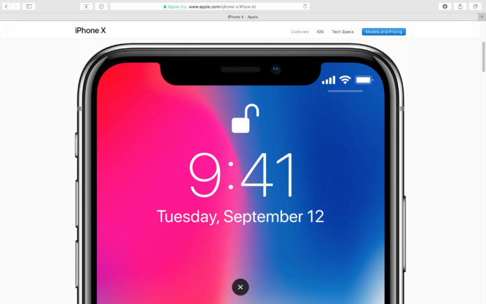 Apple website showcasing iPhone X 10