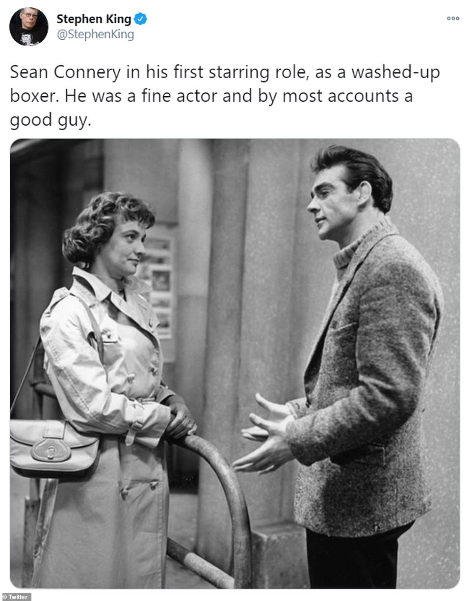 Breakout role: Stephen King shared a picture from Connery's first role in 1956 play Requiem for a Heavyweight and said he was a 'fine actor' and a 'good guy'