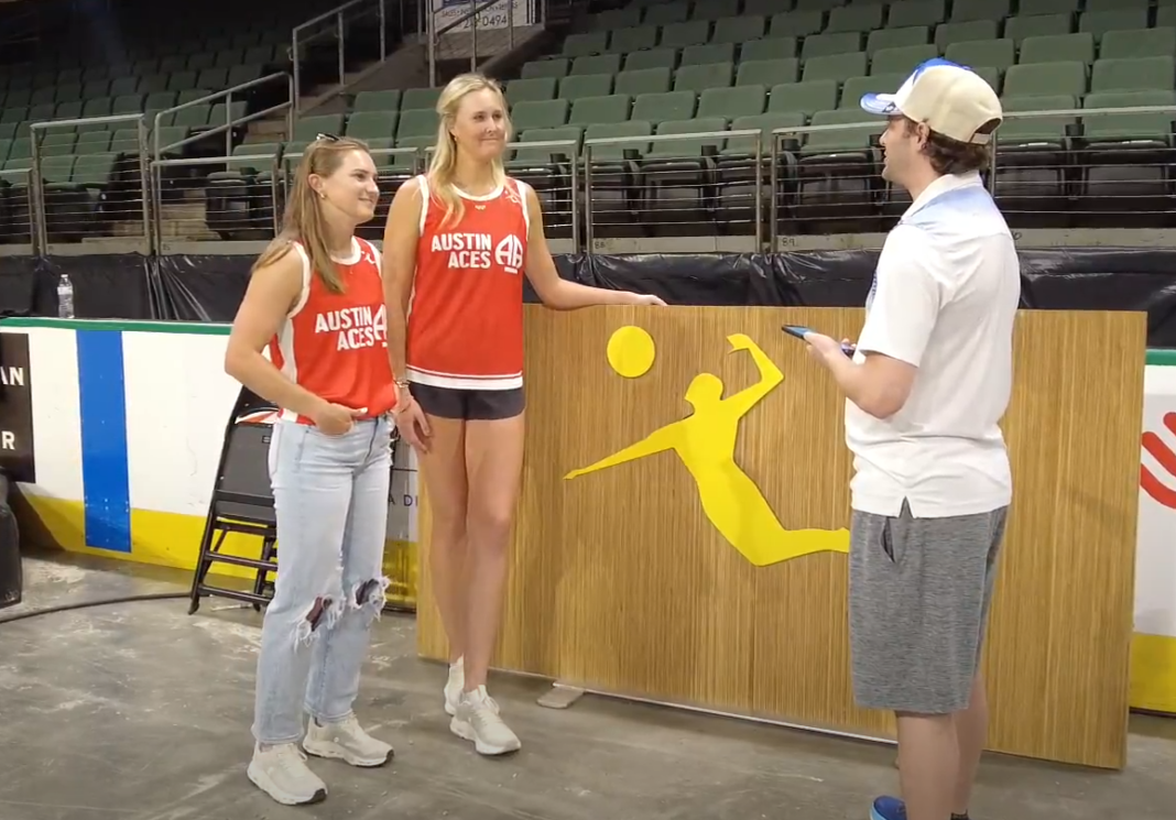 kristen-nuss-taryn-brasher-andrew-rossow-avpwk7-atx-tht Olympian and Austin Aces' duo Kristen Nuss and Taryn Brasher join Andrew Rossow ahead of their W7 matchup against Miami Mayhem at H-E-B Center Cedar Park in Austin, Texas.