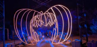 The Light and Shadow Walk: What The Nightmare Before Christmas Trail Means 30 Years Later The Gigantic Walk-Through Pumpkin Entrance to the Austin Light Trail