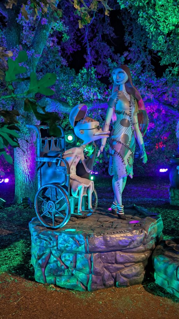 Sally and Dr. Finkelstein light sculptures on the Austin TX Christmas Light Trail