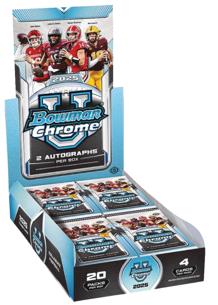 U Bowman Chrome Hobby Box | ClutchWith2Out U Bowman Chrome Hobby Box containing professionally graded sports cards in protective slabs on a white background, representing card condition, rarity, and investment value.