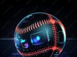 Welcome to ClutchWith2Out: An Engineering Approach to Card Collecting A high-tech baseball with digital HUD overlays showing velocity and trajectory data, representing an analytical approach to the game and card collecting.