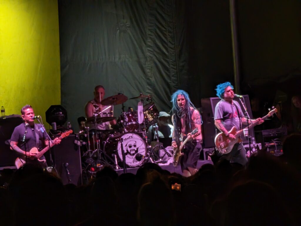 NOFX band members Fat Mike, EL Hefe, Smelly, and Eric Melvin performing on the Final Tour in Austin Texas 2023