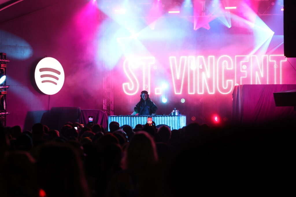 St. Vincent takes the Spotify stage for a rare DJ set in Austin, Texas for SXSW 2026 and Spotify's 20th anniversary celebration